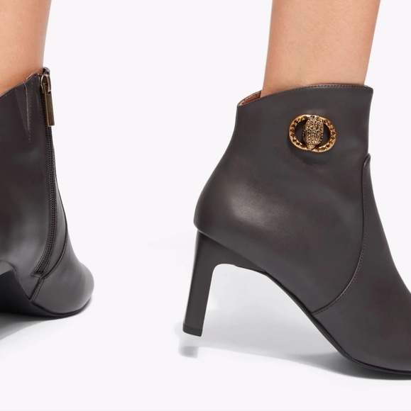 Kurt Geiger heeled bootie 9 brown leather Chelsea Square Toe logo ankle new $235 - Picture 1 of 17